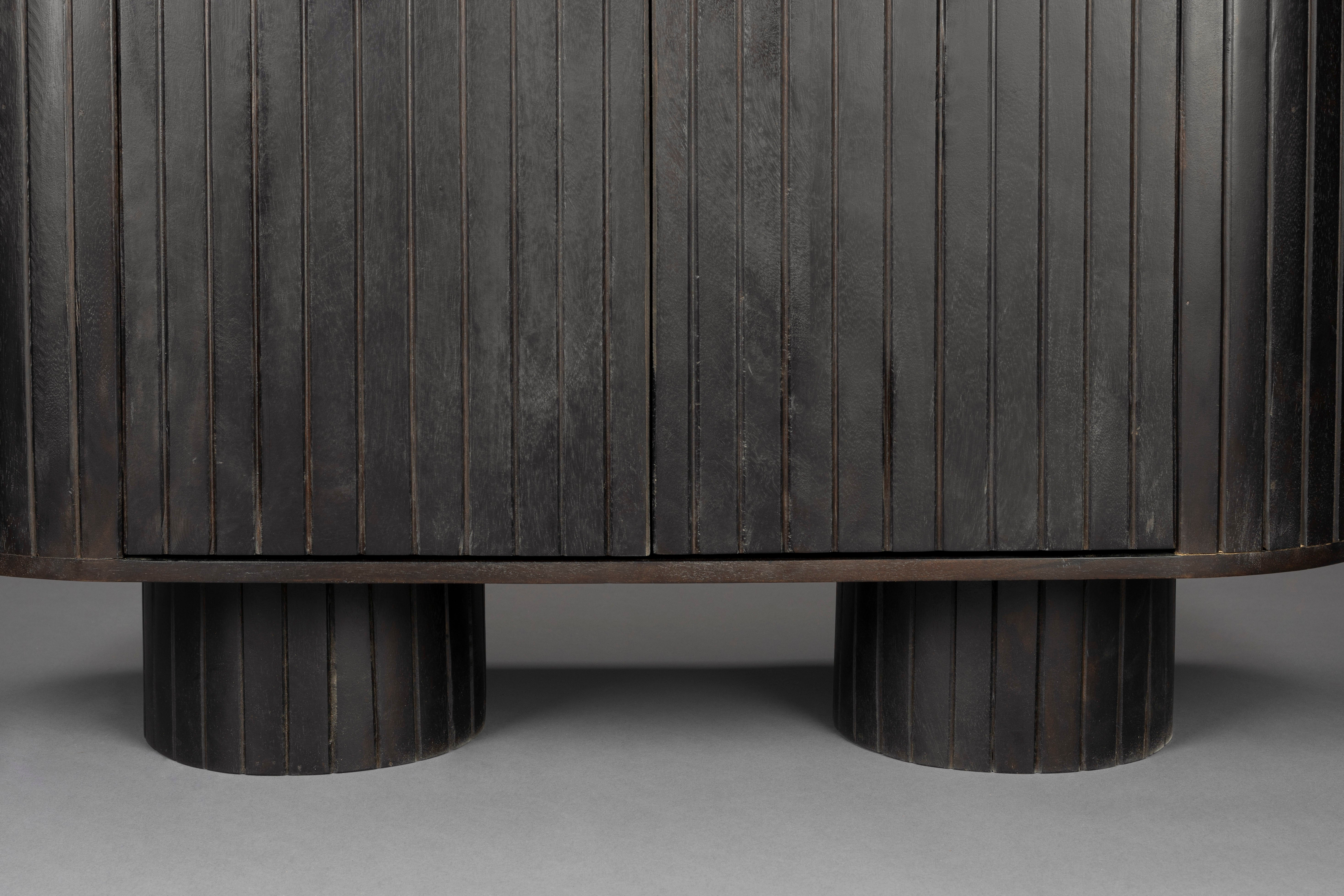 Dutchbone Kenji Slatted Black Wood Oval Sideboard